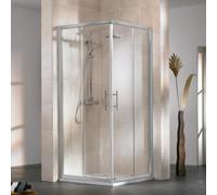 Entrée d'angle HSK Favorit pour porte coulissante, 4 sections, dimensions : 100 x 80 x 185 cm, 125031-41-50edelglas, 125031-41-50edelglas, Cabine doccia: Aspetto cromato: ESG trasparente con vetro pre