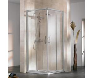 Entrée d'angle HSK Favorit pour porte coulissante, 4 sections, dimensions : 120 x 90 x 185 cm, 125025-ST-50edelglas, 125025-ST-50edelglas, Cabine doccia: Colori standard: ESG trasparente con vetro pre