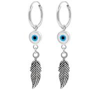 ENTREPLATA Orecchini a cerchio in argento sterling 925. Creole Unisex. Orecchini con ciondolo a forma di piuma e occhio turco, Aros de Plata, Argento, Nessuna pietra preziosa