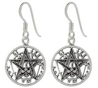 ENTREPLATA Orecchini in argento sterling 925, chiusura cordobes per donna ragazza, stile hippy ciondolo a forma di amuleto Tetragramaton 14, Pendiente Hippy, Argento, Nessuna pietra preziosa