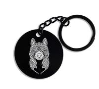 ENTROPIJA American Akita Dog Stained Art, portachiavi rotondo e portachiavi, spilla, tag, acciaio nero, Nero , Taglia unica