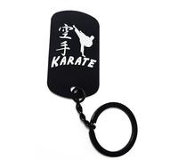 ENTROPIJA Karate Under Rising Sun, portachiavi con incisione laser Art Classic Black Keyrings Steel Tag, Nero , Taglia unica