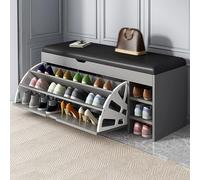 Entryway Shoe Bench with Cushion Seat Wooden Shoe Storage Cabinet Hidden with Flip Drawer Freestanding Hallway Shoe Rack for Entryway (39"x12"x20" Gray)