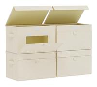 ENUMAIL Cubo di Stoccaggio in Tessuto, Cesto Portaoggetti con Coperchio, Organizzatore di Vestiti con Manici, Utilizzato in Camera da Letto o Soggiorno, 4 Pezzi, 38x25x25cm, Beige