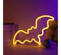 ENUOLI Targa al neon a forma di pipistrello, luce bianca calda, per Halloween, pipistrello, decorazione da parete, camera dei bambini, decorazione di compleanno (bianco caldo)