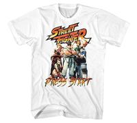 ENURLS Street Fighter II Mens T-Shirt Press Start Capcom Gaming White Cotton WhiteLargeWhiteL
