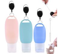 ENUTROF Bottiglie da Viaggio 90/60/40/ml in Silicone 3cs Contenitori da Viaggio Tubi di Alimentazione per Cani con Moschettone per Articoli da Toeletta Shampoo Liquidi Balsamo Lozione