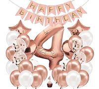 envami® Decorazioni Compleanno 4 anni Bambina Oro Rosa - Kit Palloncini Compleanno 4 anni