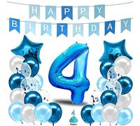 envami® Decorazioni Compleanno 4 anni Bambino Blu - Festoni Compleanno Bambino - Palloncini 4 anni