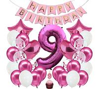 envami® Decorazioni Compleanno 9 anni Bambina Rosa - Kit Palloncini Compleanno 9 anni