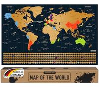 envami® Mappa del Mondo da Grattare - 68 X 43 CM - idee regalo - mappamondo da grattare con bandiere - scratch off map - mappa da grattare - cartina mondo da grattare - oro inglese