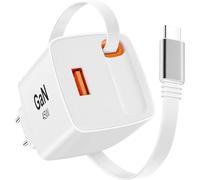 envircell 45W Caricatore con Cavo Retrattile USB C, GaN 2 Porte Caricabatterie Rapido with Cavo Spina Adattatore Alimentatore, Compatibile con Samsung, MacBook, iPhone17/17 Air/17 pro/17 Pro Max