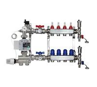 ENVIRON - Distributore di circuiti di riscaldamento [2-12 circuiti] con set di regolazione fissa, valvola a sfera e set di sfiato rapido | Pompa ad alta efficienza (Wilo Para 25/6, 4 circuiti)