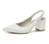 ENWIND Donna Slingback Chunky Heel Dress Pumps Scarpa Punta A Punta Strass Caviglia Cinturino Sposa Scarpe Sposa,Avorio,38 EU