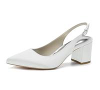 ENWIND Donna Slingback Chunky Heel Dress Pumps Scarpa Punta A Punta Strass Caviglia Cinturino Sposa Scarpe Sposa,Bianca,38 EU