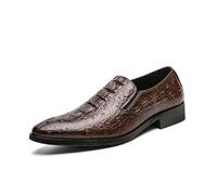 ENWIND Mocassini da Uomo Classici in Ecopelle con Stampa Coccodrillo, Scarpe Slip-On Formali,Marrone,44 EU