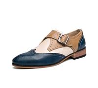 ENWIND Mocassini da Uomo con Punta a Coda di Rondine Brogue con Cinturino Monaco - Oxfords Slip-on con Punta Tonda Perforata,Blu,40 EU