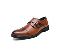 ENWIND Mocassini da Uomo in Pelle con Punta Quadrata E Fibbia Monk, Classiche Scarpe Eleganti Slip-On, Scarpe Oxford Basse Formali da Lavoro,Marrone,48 EU