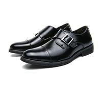 ENWIND Mocassini da Uomo in Pelle con Punta Quadrata E Fibbia Monk, Classiche Scarpe Eleganti Slip-On, Scarpe Oxford Basse Formali da Lavoro,Nero,48 EU