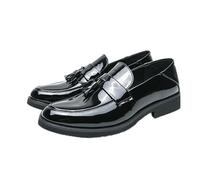 ENWIND Mocassini da Uomo in Pelle Verniciata, con Nappe, per Abiti Formali,Nero,41 EU