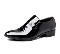 ENWIND Mocassini da Uomo in Pelle Verniciata Scarpe Formali per Abiti da Matrimonio,Nero,43 EU
