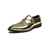 ENWIND Oro Scintillante Paillettes Scarpe Uomo, Vernice Pelle Monk Scarpe per Il Partito, Prom, Matrimonio,d'oro,47 EU
