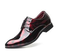 ENWIND Scarpe da Oxford Formali da Uomo Scarpe da Sposa in Pelle Verniciata Moda Primavera Autunno Calzature da Ufficio,Rosso,41 EU