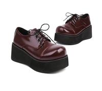 ENWIND Scarpe da Sera Formali da Donna con Lacci da Donna Scarpe Oxford con Plateau Scarpe in Pelle di Pu con Tacco A Zeppa Y Punta Tonda,Rosso,34 EU