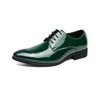 ENWIND Scarpe Eleganti da Uomo Oxford Scarpe da Uomo in Pelle Verniciata Slip on Mocassini Piatti Scarpe Eleganti da Cerimonia a Punta,Verde,48 EU