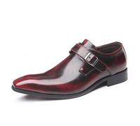 ENWIND Scarpe Eleganti da Uomo Slip on a Punta Traspirante Mocassini con Punta a Punta Scarpe da Lavoro in Pelle con Fibbia,Burgundy,46 EU