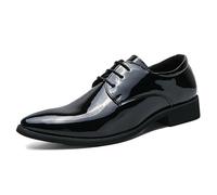 ENWIND Scarpe Formali da Uomo in Pelle Verniciata Punta a Punta Stringate Derbys Uomo Basse Scarpe Business,Nero,48 EU