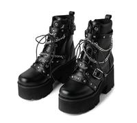 ENWIND Stivaletti Gothic Punk da Donna con Tacco Alto Stivali da Moto con Suola Spessa Plateau Stivali da Combattimento,Nero,37 EU
