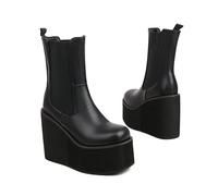 ENWIND Stivali Chelsea da Donna con Piattaforma E Doppio Elastico in Gore Punta Tonda Tacco A Zeppa Stivali da Combattimento,Nero,40 EU