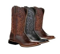 ENWIND Stivali da Cowboy da Uomo Quadrato Testa Ricamo Stivali A metà Polpaccio Antiscivolo Stivaletti da Equitazione Western,Nero,38 EU