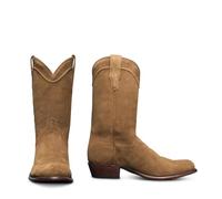 ENWIND Stivali da Cowboy Punta Rotonda Uomo in Pelle Scamosciata Stivali da Occidentali Antiscivolo A Tacco Basso,Cachi,40 EU