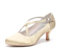 ENWIND Tacchi da Gattino per Le Donne Punta Chiusa Perle Cinturino alla Caviglia Scarpe da Sposa Abito da Festa Nuziale,Champagne,39 EU