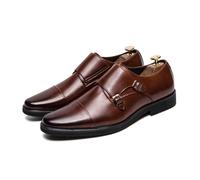 ENWIND Uomini Scarpe Brogue Monk Scarpe Eleganti da Cerimonia con Tacco Basso in Pelle Sintetica,Marrone,40 EU