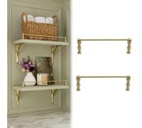 ENWINDXS 8-38 in Long Decorative Floating Shelf Railing Rod, 2 pcs Brass Shelf Rail with 2 End Posts, Tipping Metal Guardrail Bars for Wood Shelves & Cabinets(Brass-Style C,38in/97cm)