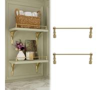 ENWINDXS 8-38 in Long Decorative Floating Shelf Railing Rod, 2 pcs Brass Shelf Rail with 2 End Posts, Tipping Metal Guardrail Bars for Wood Shelves & Cabinets(Brass-Style B,16in/41cm)