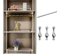 ENWINDXS Anti-Fall Column Round Tube Railing for Cabinets, Aluminum Pole Shelf Guardrail with 3 Spindles, Wardrobe Front Fence Decorative Rod 8 16 24 30 36 in(Silver a,34in/86cm)