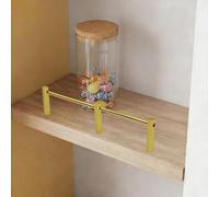 ENWINDXS Long Cabinet Metal Guardrail Bar with 3 Posts, Anti-Fall Gold Railing for Shelves/Closet, Decorative Gallery Rail, Prevent Falling Barrier Rod(Brass-Style B,20in/51cm)