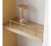 ENWINDXS Long Cabinet Metal Guardrail Bar with 3 Posts, Anti-Fall Gold Railing for Shelves/Closet, Decorative Gallery Rail, Prevent Falling Barrier Rod(Brass-Style C,32in/81cm)