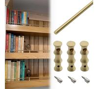 ENWINDXS Solid Brass Gallery Rail, Shelf Guard Rail Fence Set for Bookshelf/Wooden Racks, Dia 6 mm Round Bar, Minimalist Decorative Tipping Barrier Rod(Brass-Style C,66cm/26in)