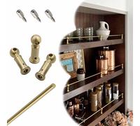ENWINDXS Solid Brass Rails for Shelves, Cabinet Metal Guardrail Bar with 3 Posts & Screws, 8 12 16 20 28 32 38 in, Anti Fall Barrier Rod for Wine, Books, Shoe(Brass-Style a,38in/97cm)