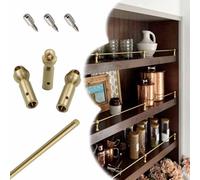 ENWINDXS Solid Brass Rails for Shelves, Cabinet Metal Guardrail Bar with 3 Posts & Screws, 8 12 16 20 28 32 38 in, Anti Fall Barrier Rod for Wine, Books, Shoe(Brass-Style B,16in/41cm)