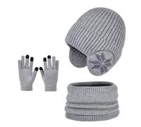 Enwokran Bambini Cappello con Earflap Lavorato a Maglia Sciarpa Guanti 3 Pezzi Berretto in Maglia Cappelli Morbido Scaldacollo Guanti Touch Screen per Ragazzo Ragazza 4-10 Anni (Grigio Chiaro)