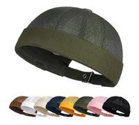 Enwokran Cappello Docker cap Uomo Moda Mesh Senza Tesa Polsino Arrotolato Cappello Retro Regolabile Operaio Sailor Fisherman Worker Harbour Berretti (Verde Militare)