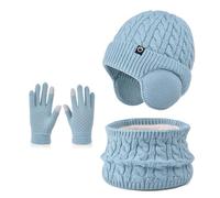 Enwokran Cappello Sciarpa Guanti Bambini Sciarpa Berretto Guanti Touch Screen Termici Caldi per Sport All'aria Aperta 4-10 Anni Verde Chiaro