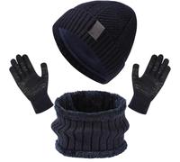 Enwokran Cappello Sciarpa Guanti Touch Screen 3 in 1 Set Uomo, Berretto in Maglia a Fodera Cappelli Morbido Scaldacollo Guanti Touch Screen per Uomo Donna Sport All'aria aperta (Marina)