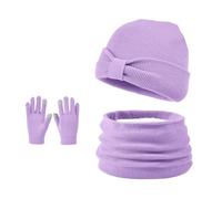 Enwokran Inverno Cappello per Bambini Sciarpa Guanti Set Cappello Invernale Caldo Morbido Beanie Maglia Sciarpa Guanti Touchscreen 3 Pezzi per Ragazzo Ragazza 3-8 Anni (Viola Chiaro)